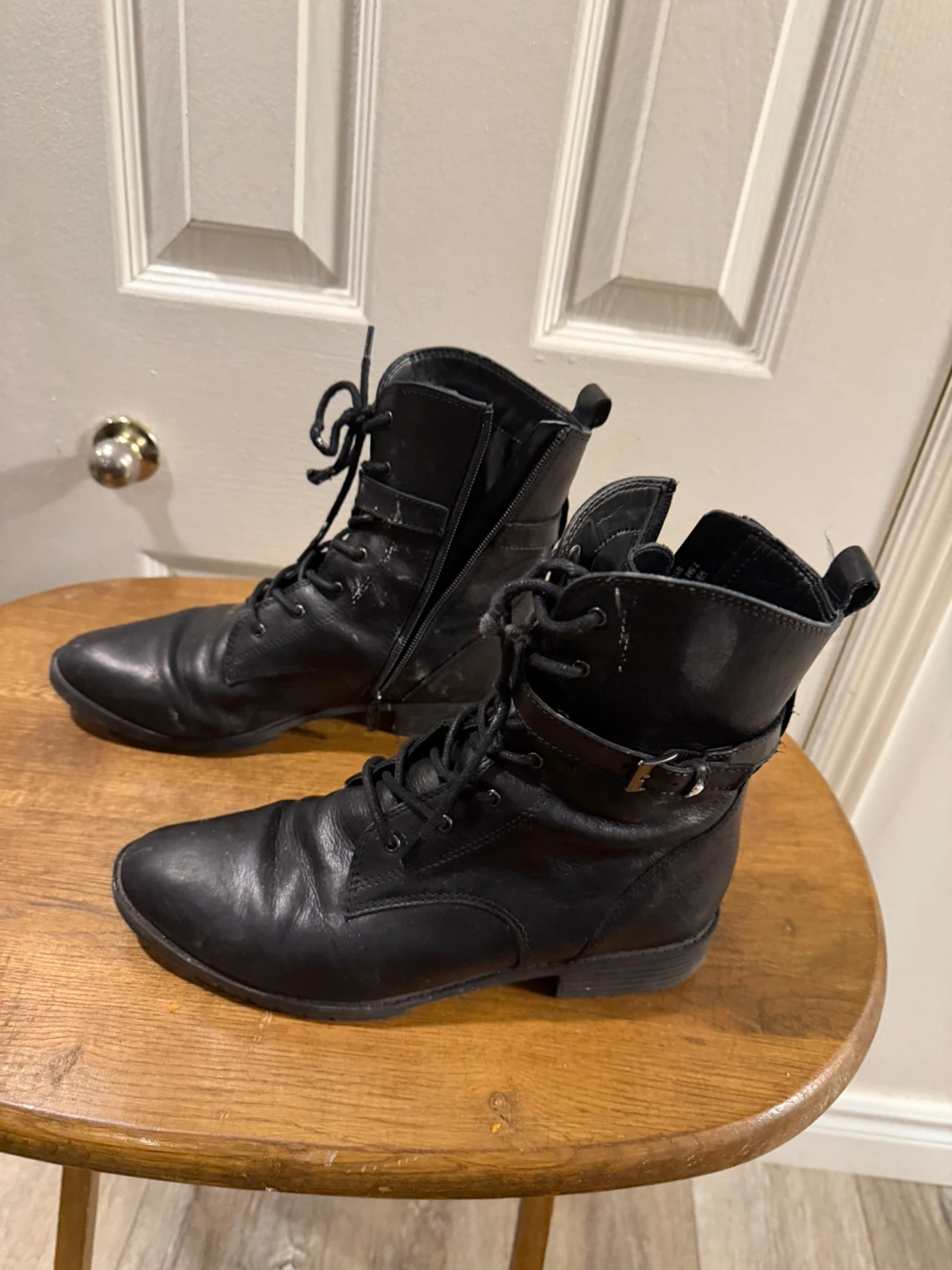 Vince Camuto Black Leather Lace Up Buckle Ankle Boots - photo 2
