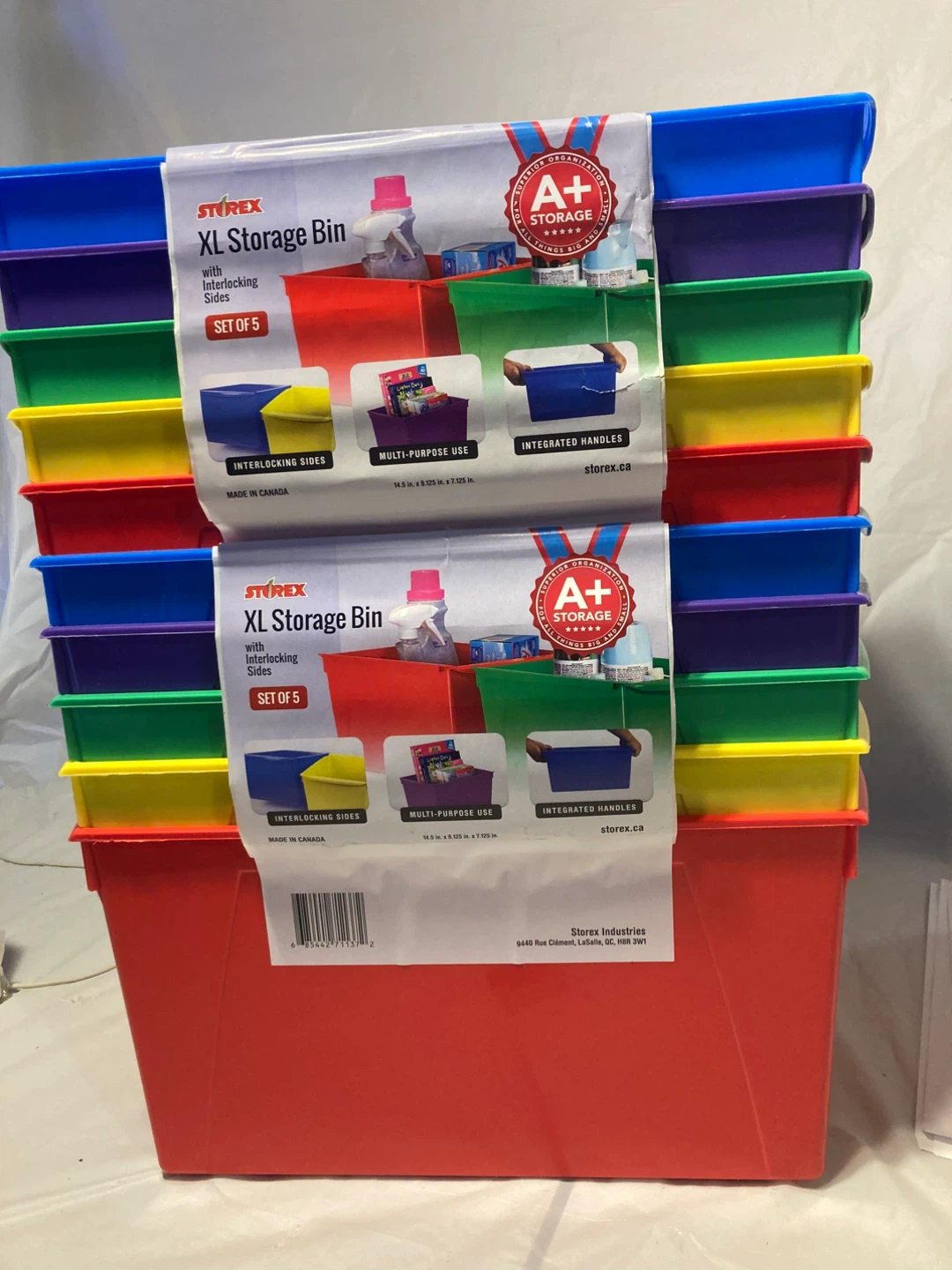 Storex XL Storage Bins with Interlocking Sides - Set of 5