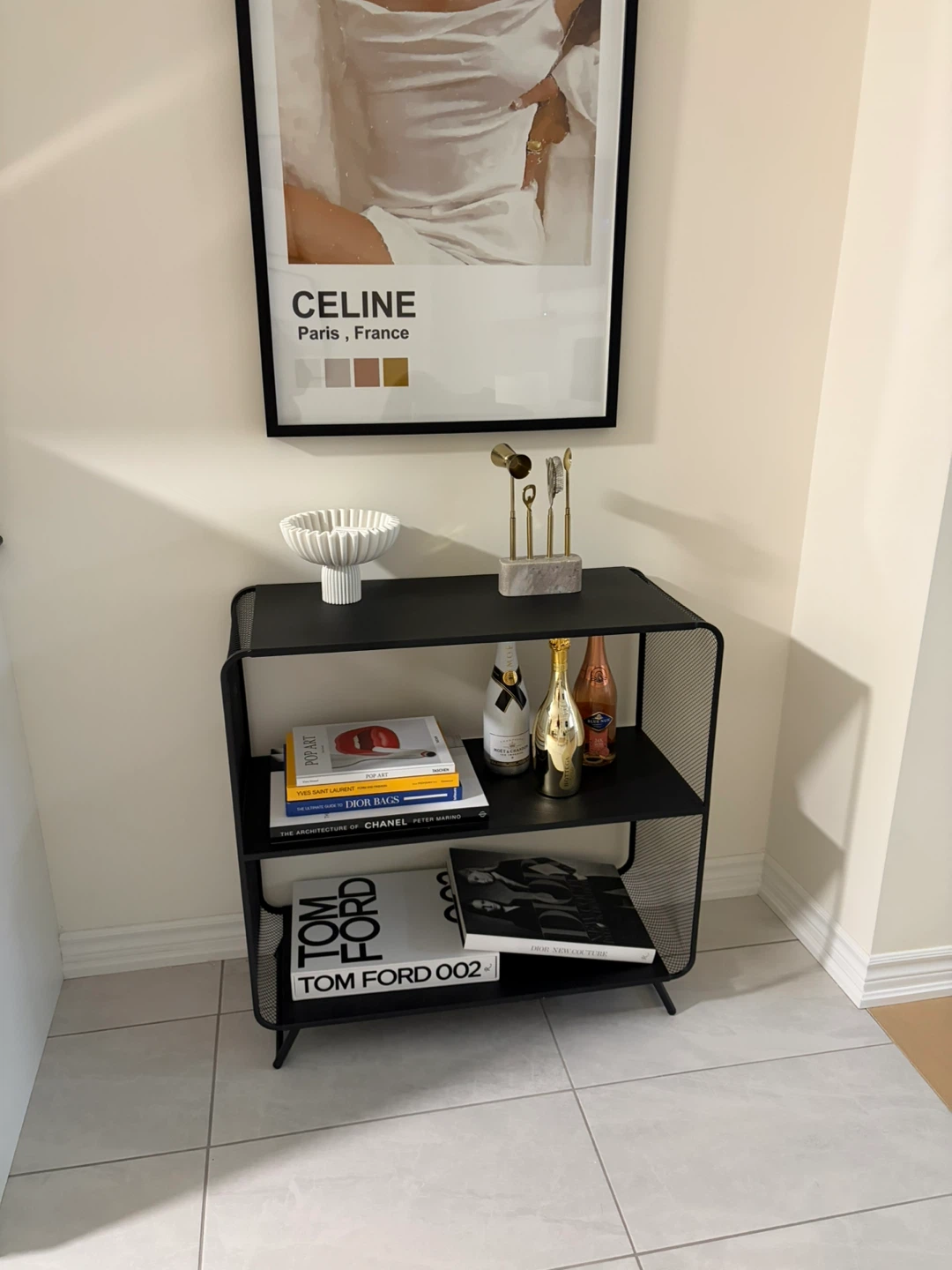 Black Metal Mesh 3-Shelf Storage Unit