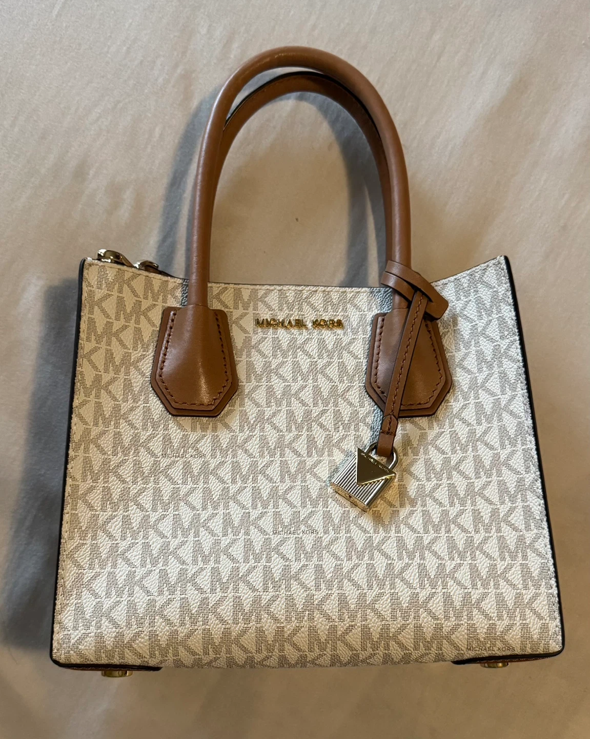 Michael Kors Logo Print Leather Satchel Handbag