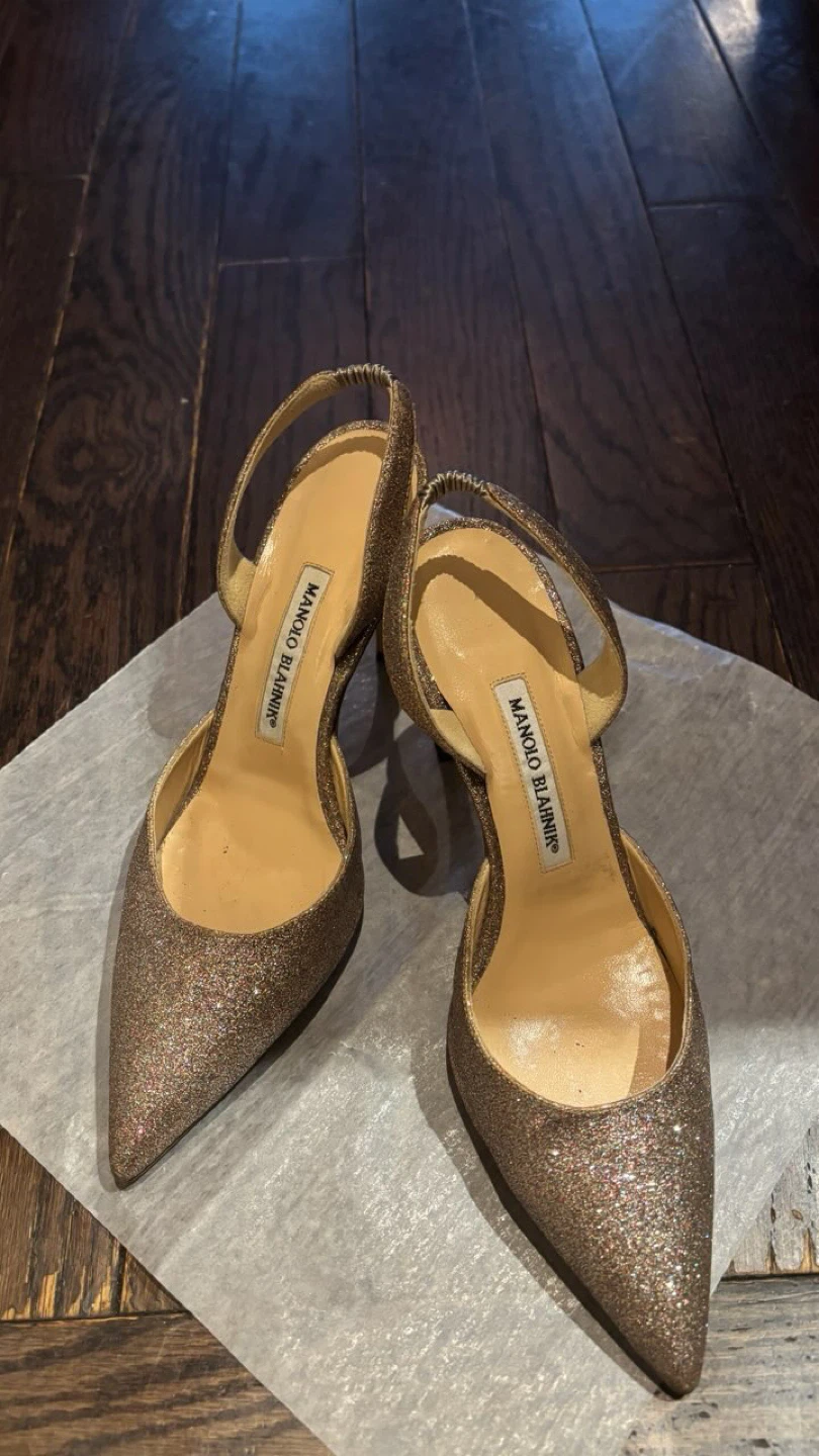 Manolo Blahnik Glitter Slingback Heels - Size 38