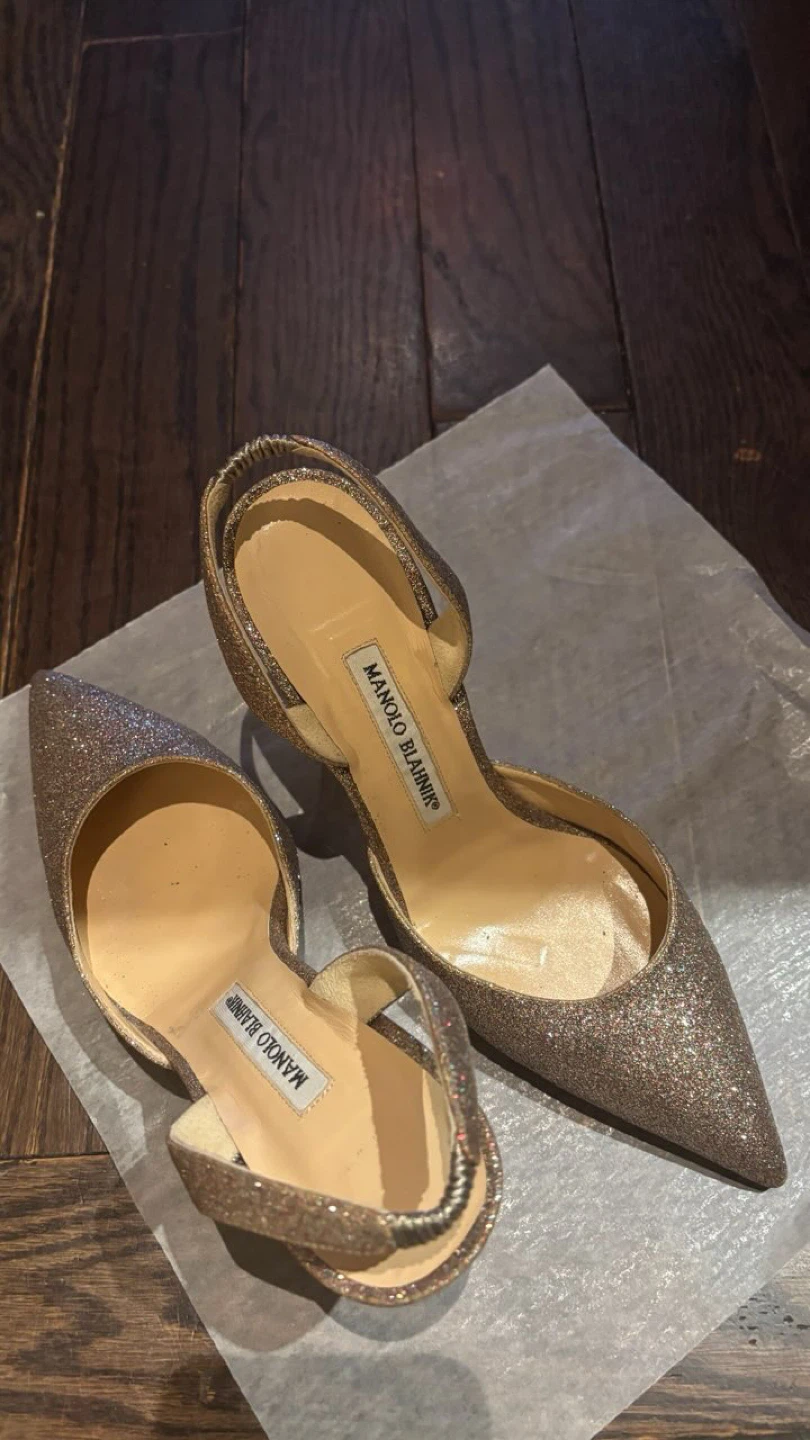 Manolo Blahnik Glitter Slingback Heels - Size 38 - photo 2