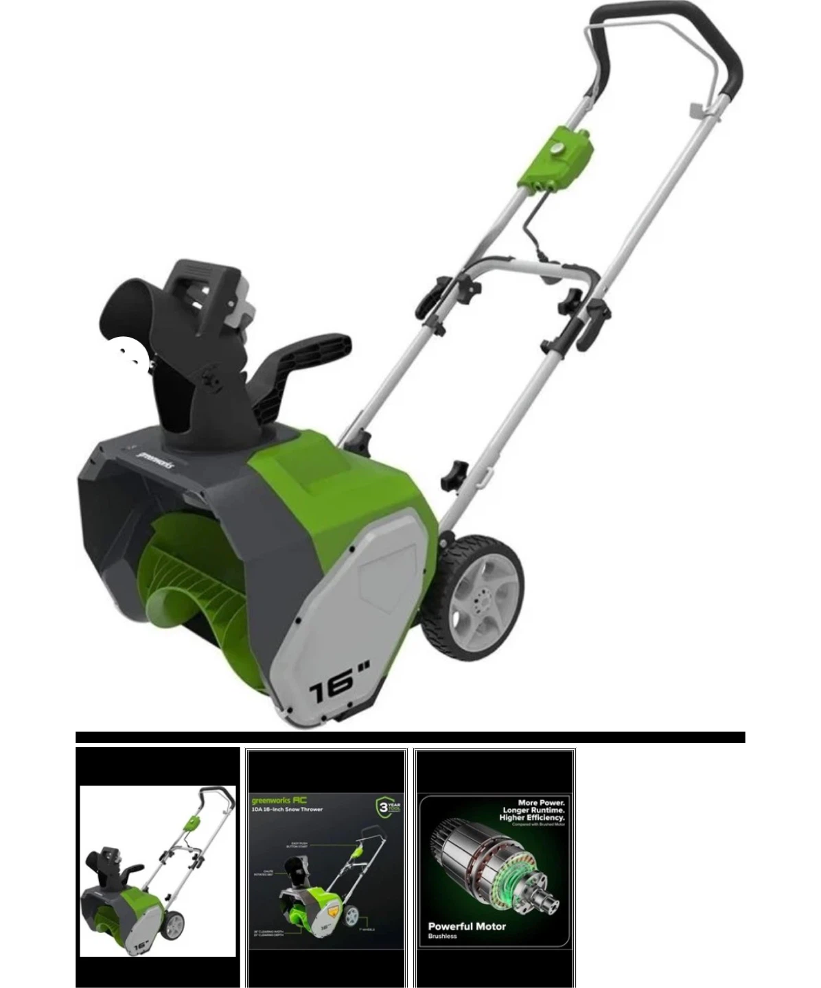 Greenworks 10A 16-Inch Electric Snow Thrower
