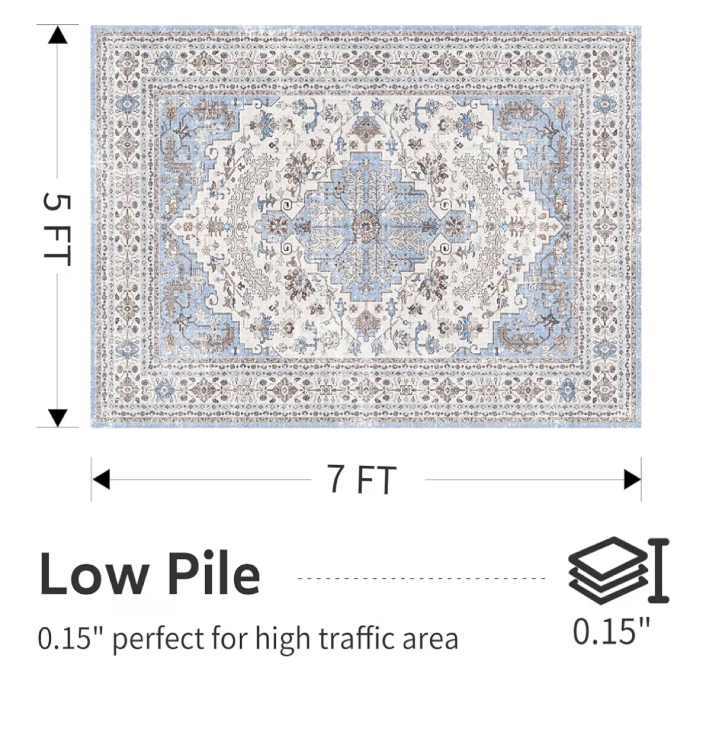 Low Pile Area Rug - 5x7 ft - photo 2