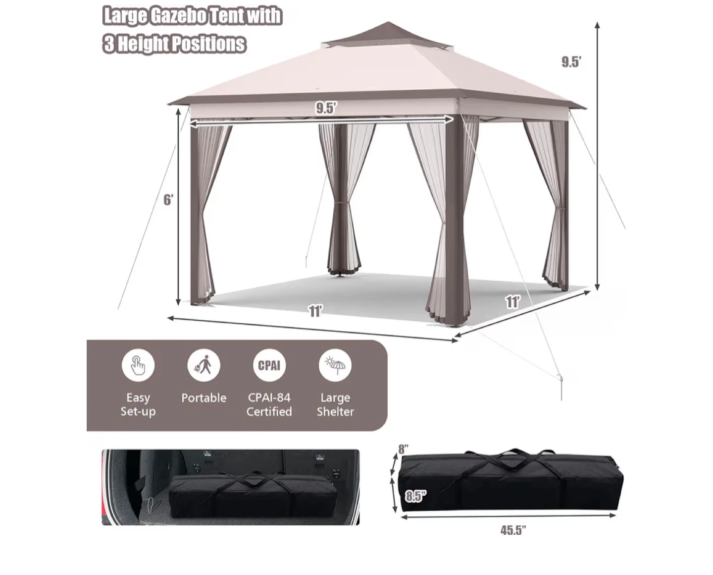 Multifunctional Gazebo Tent 11'x11' with Vented Top and Mesh - photo 5