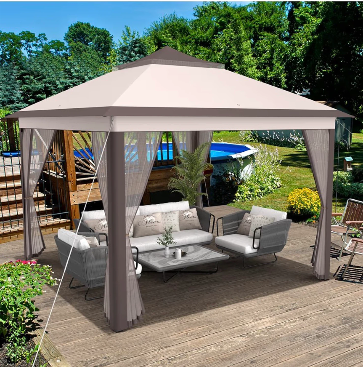 Multifunctional Gazebo Tent 11'x11' with Vented Top and Mesh