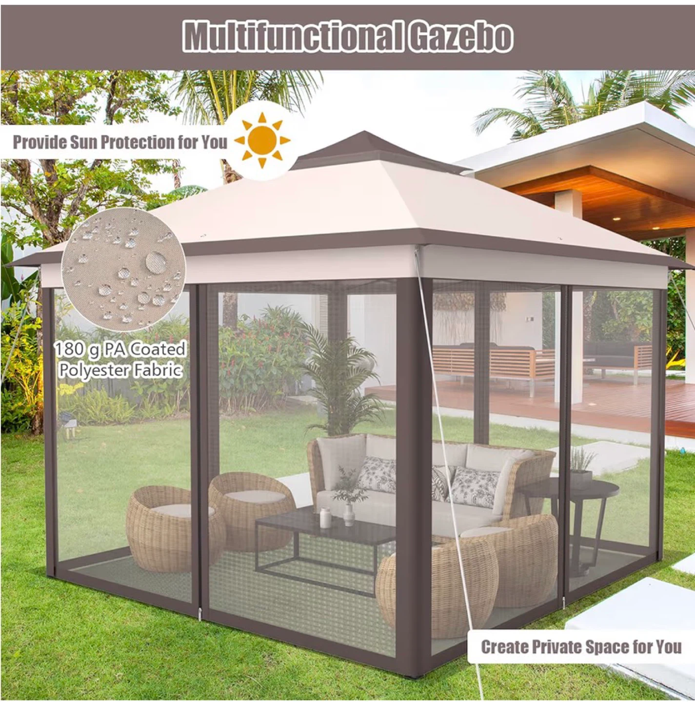 Multifunctional Gazebo Tent 11'x11' with Vented Top and Mesh - photo 3