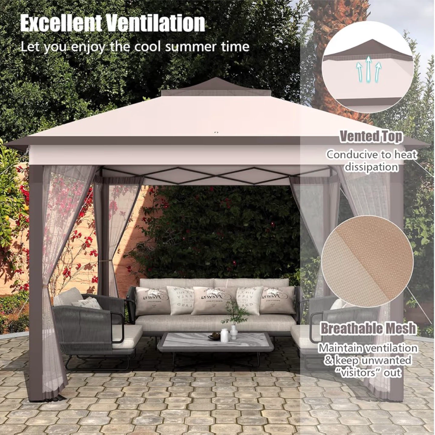 Multifunctional Gazebo Tent 11'x11' with Vented Top and Mesh - photo 4