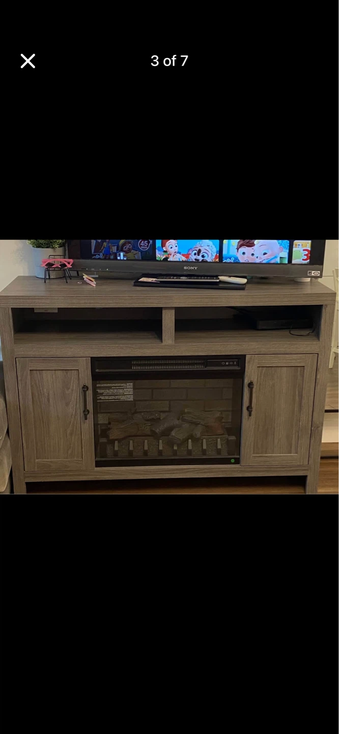 Gray Wash Faux Wood TV Stand with Electric Fireplace - photo 4