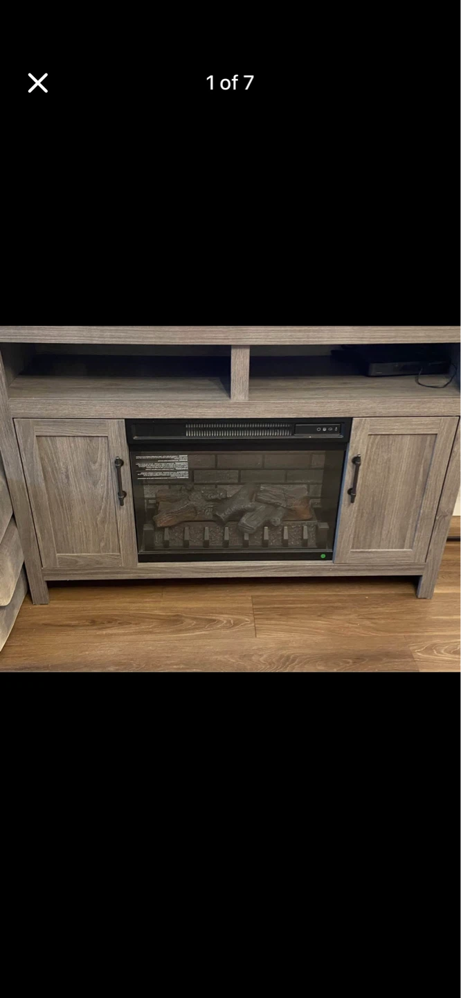 Gray Wash Faux Wood TV Stand with Electric Fireplace