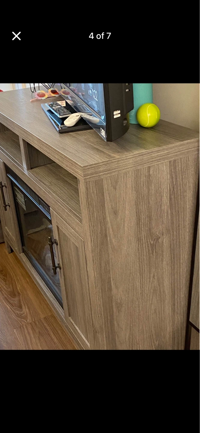 Gray Wash Faux Wood TV Stand with Electric Fireplace - photo 3