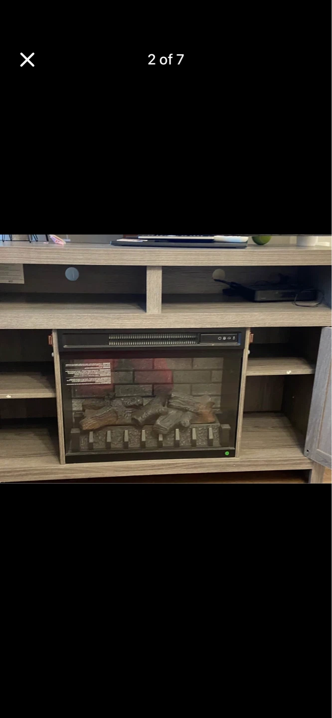 Gray Wash Faux Wood TV Stand with Electric Fireplace - photo 2