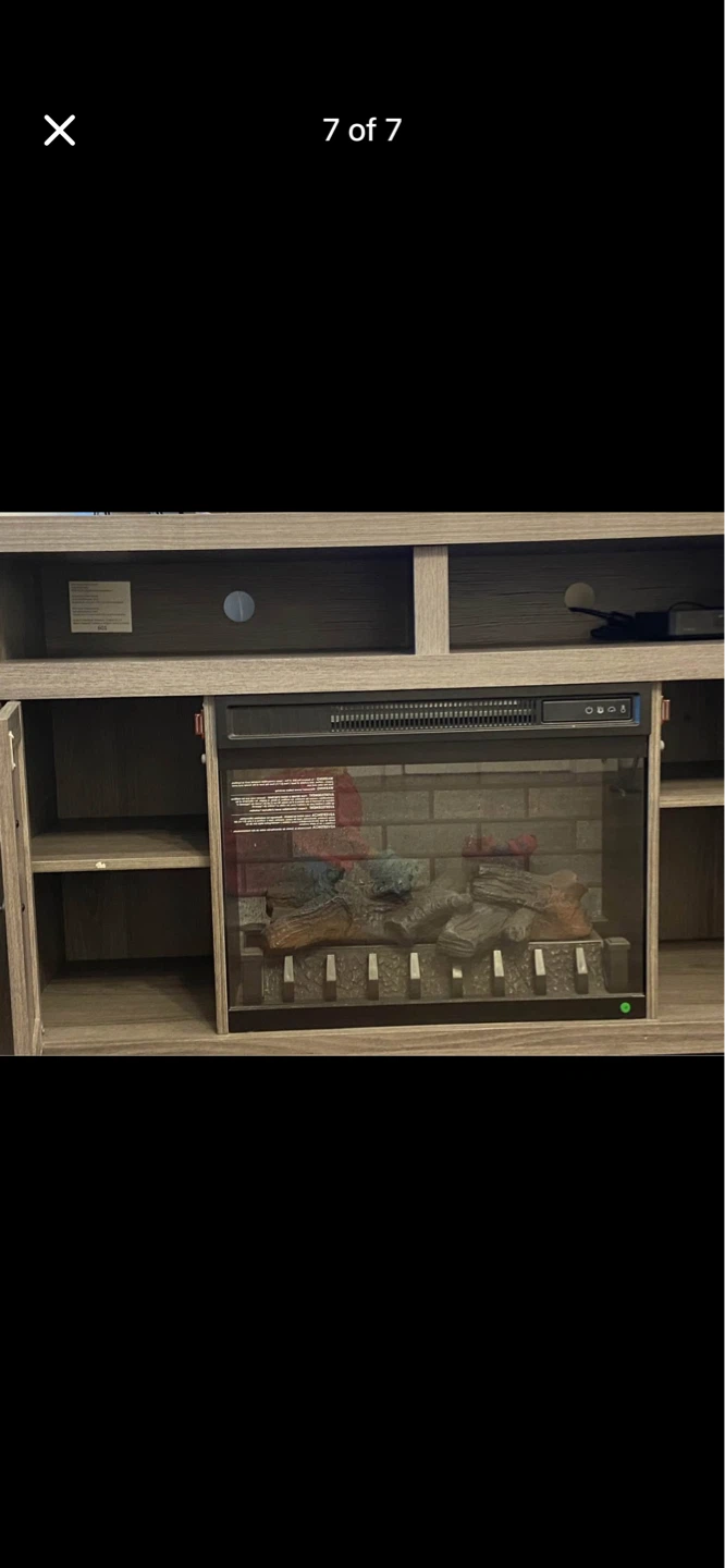 Gray Wash Faux Wood TV Stand with Electric Fireplace - photo 5