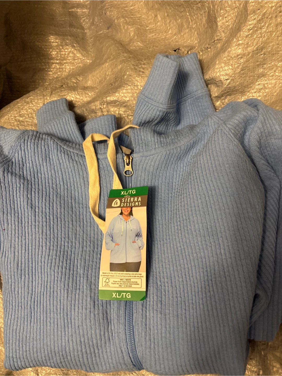 Sierra Designs Women's Blue Ribbed Full-Zip Hoodie - XL/TG