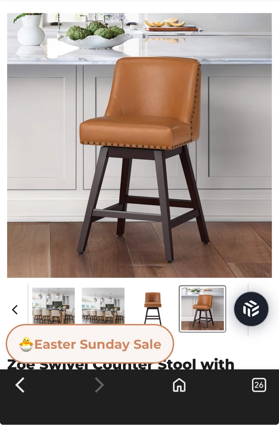 Caramel Faux Leather Swivel Bar Stool - photo 2