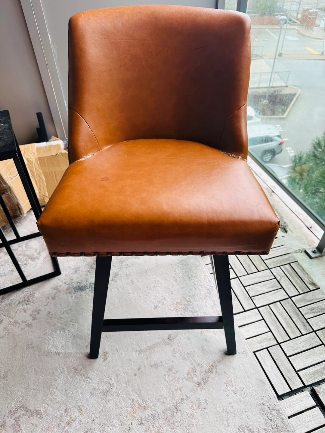 Caramel Faux Leather Swivel Bar Stool - photo 4