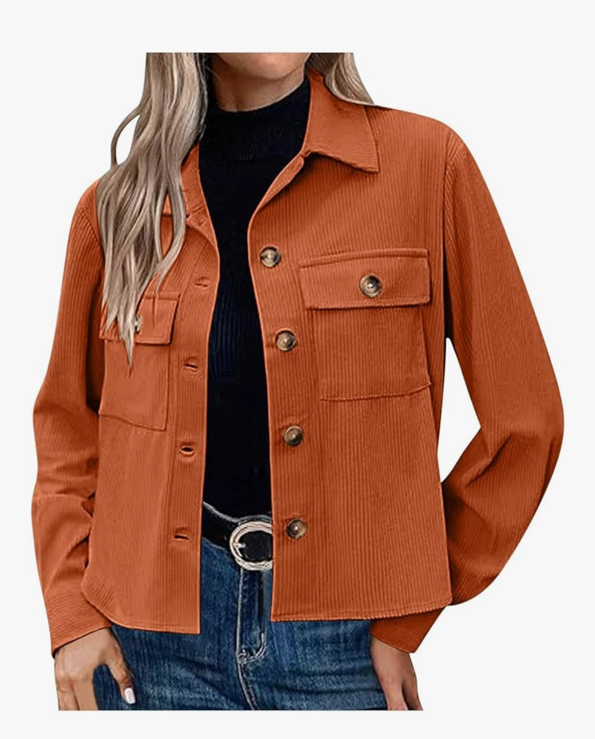 New Orange Corduroy Button-Up Shirt Jacket Shacket - photo 3