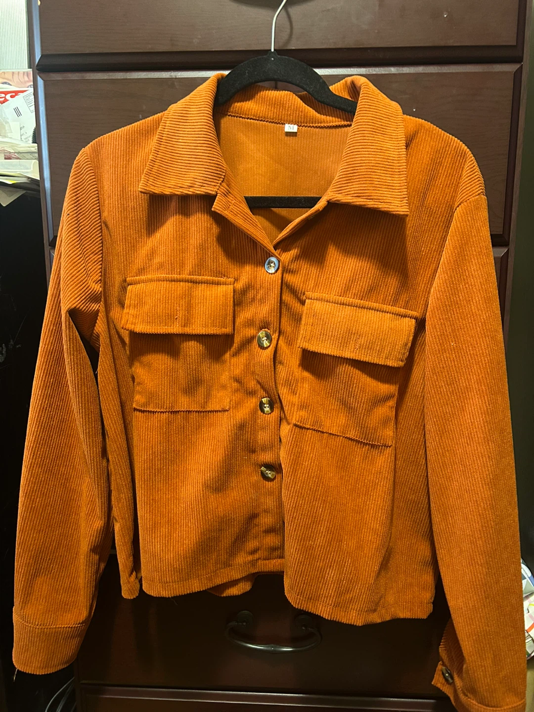 New Orange Corduroy Button-Up Shirt Jacket Shacket