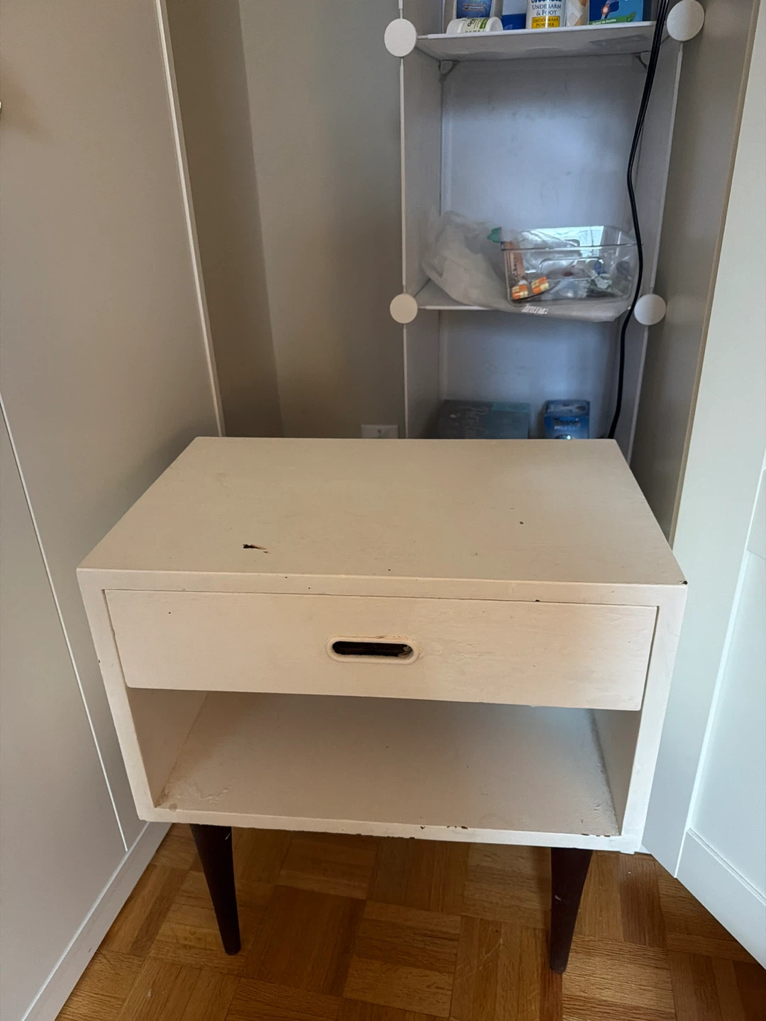 White Nightstand with Drawer and Shelf