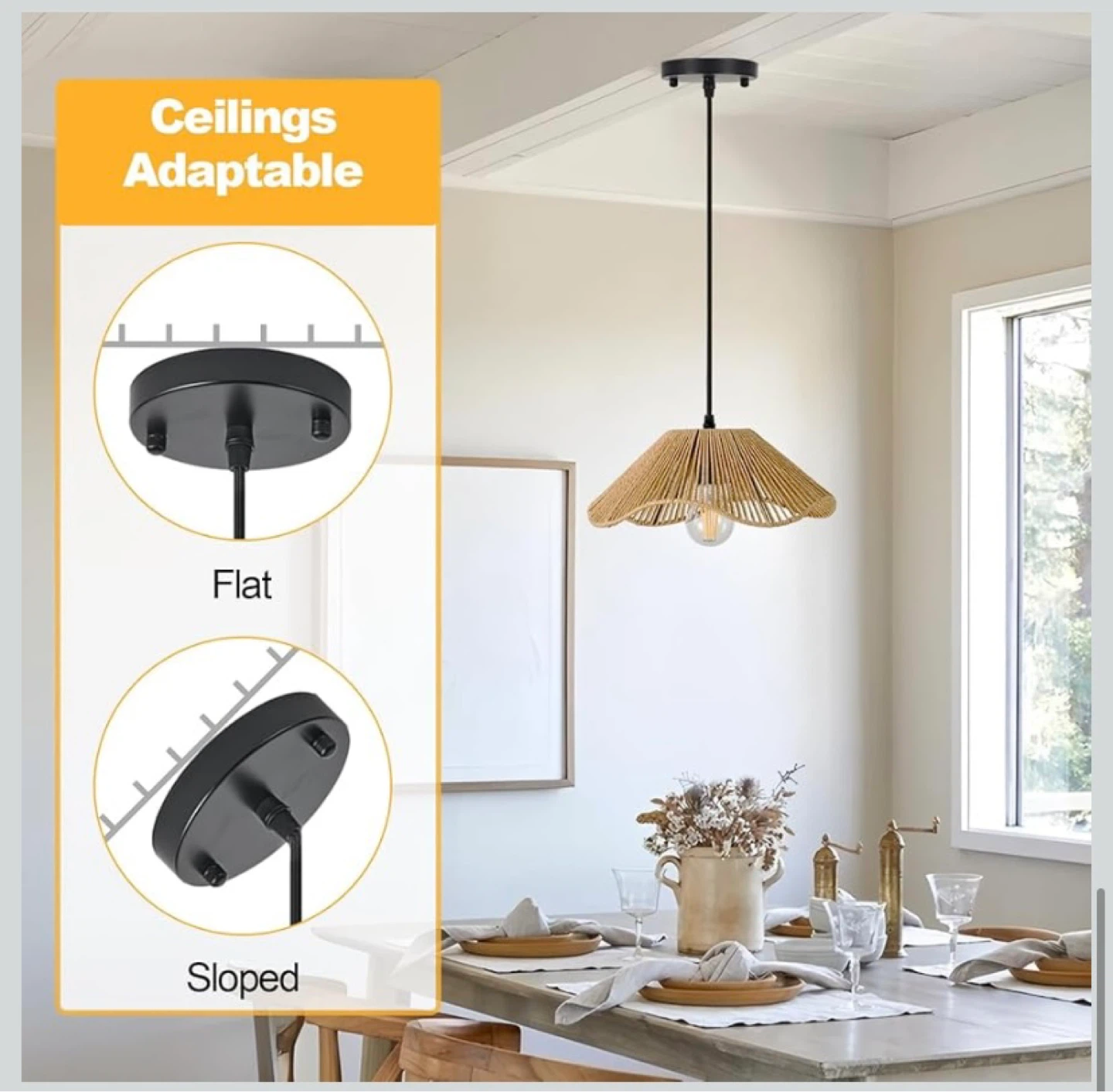 New Boho Rattan Pendant Lights Set of 2 - photo 4