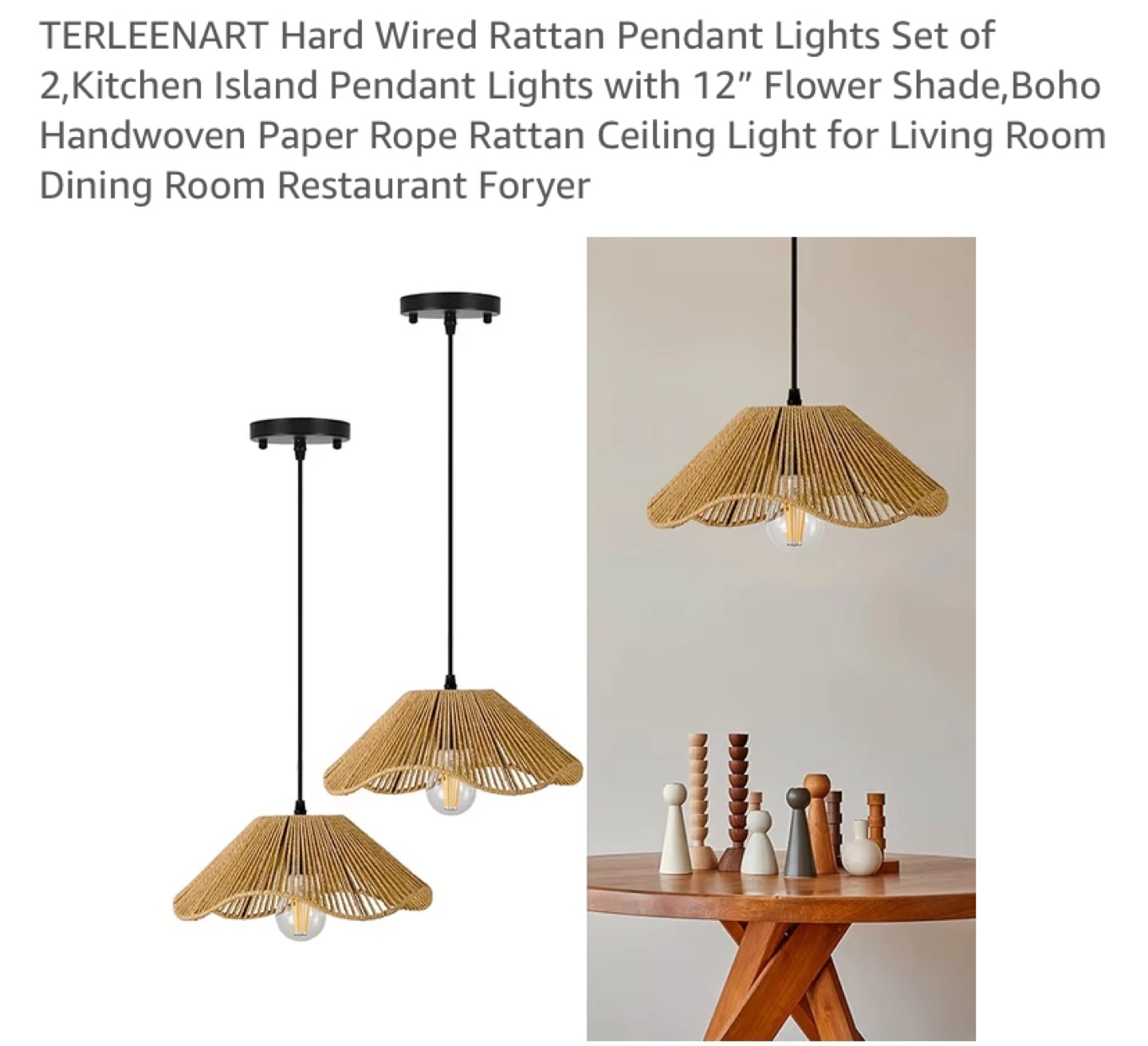 New Boho Rattan Pendant Lights Set of 2