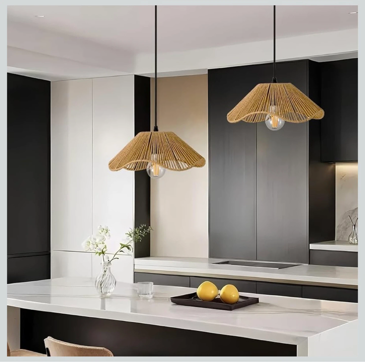 New Boho Rattan Pendant Lights Set of 2 - photo 5