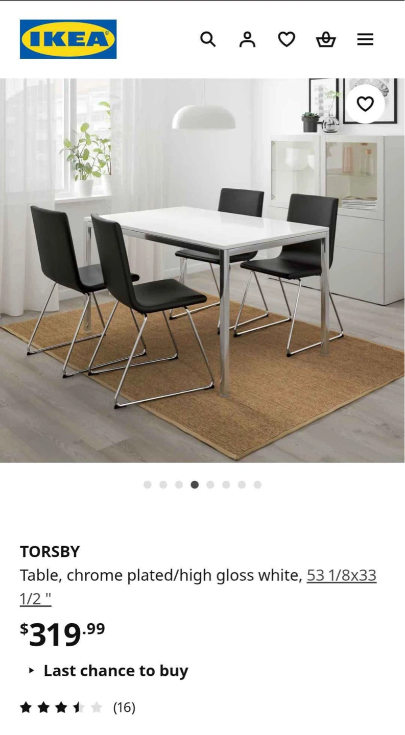 IKEA TORSBY Table - High Gloss White/Chrome