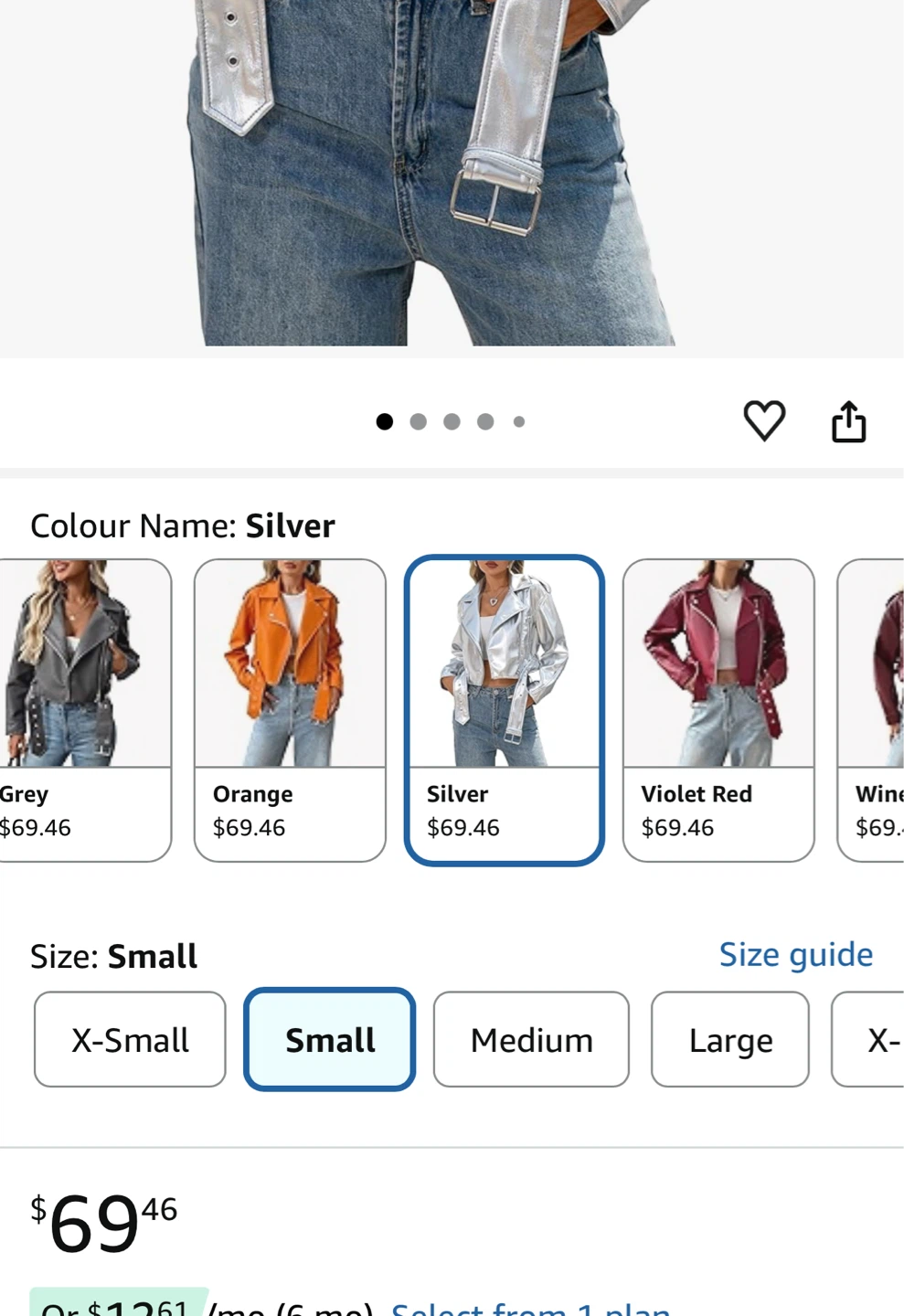 Silver Metallic Faux Leather Moto Jacket - Small