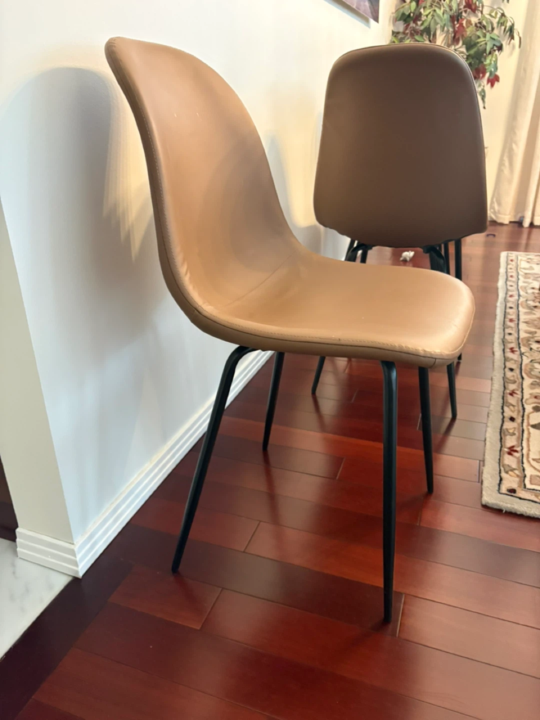 Set of 4 Tan Faux Leather Dining Chairs
