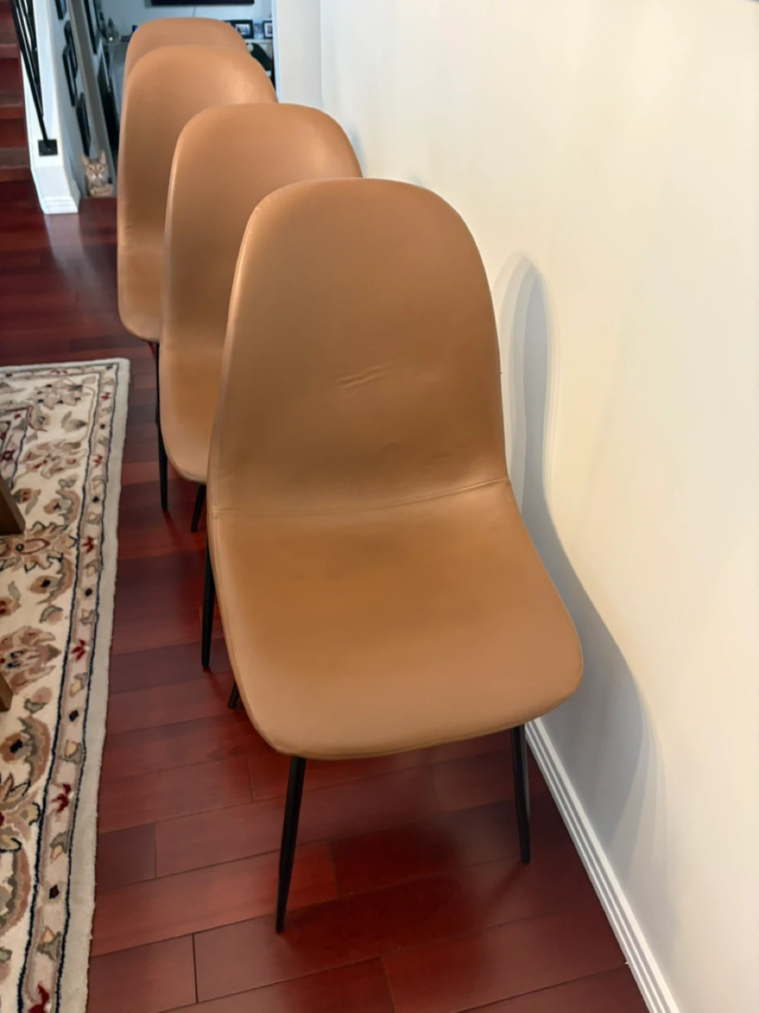Set of 4 Tan Faux Leather Dining Chairs - photo 3