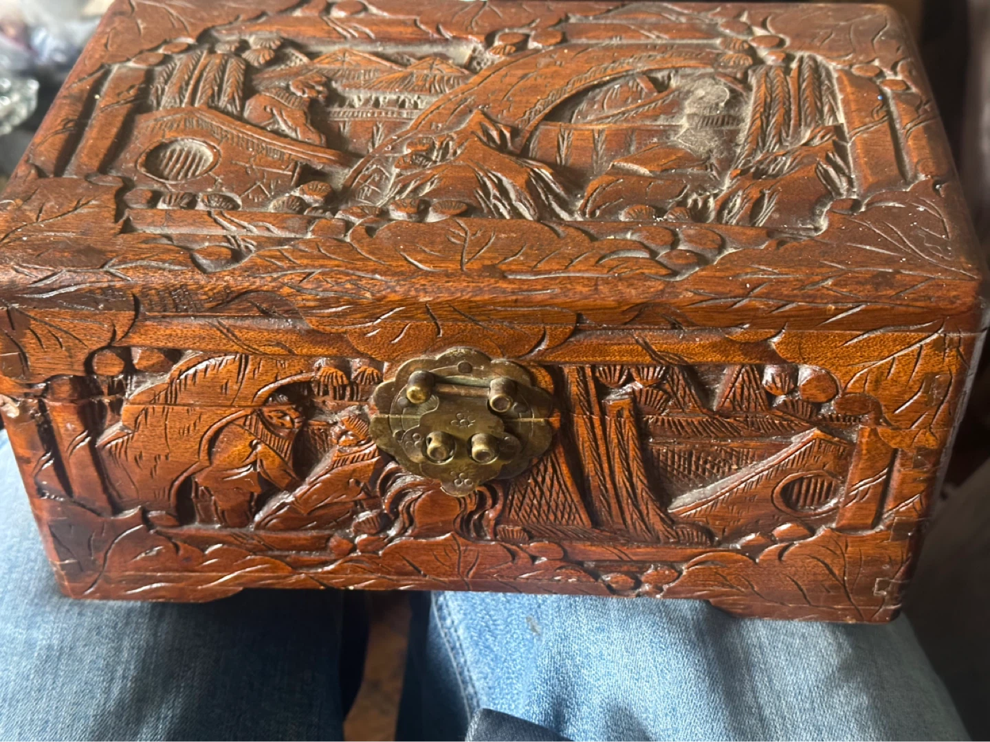 vintage Chinese hand-carved camphor wood box
