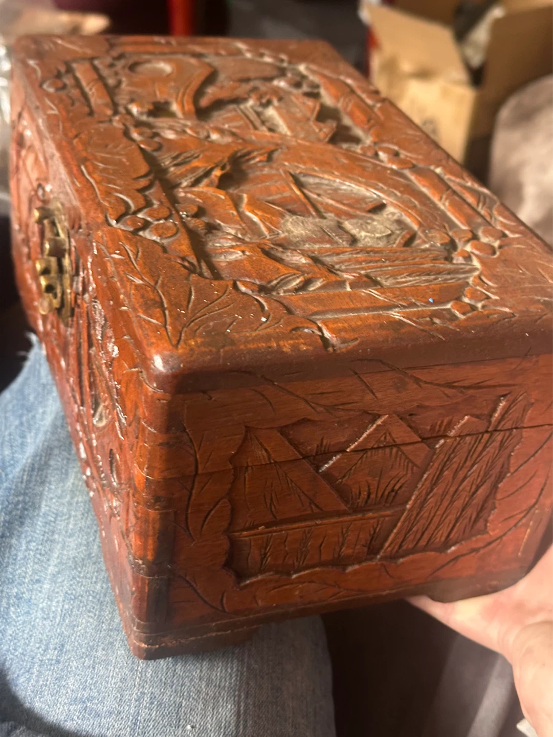 vintage Chinese hand-carved camphor wood box - photo 4