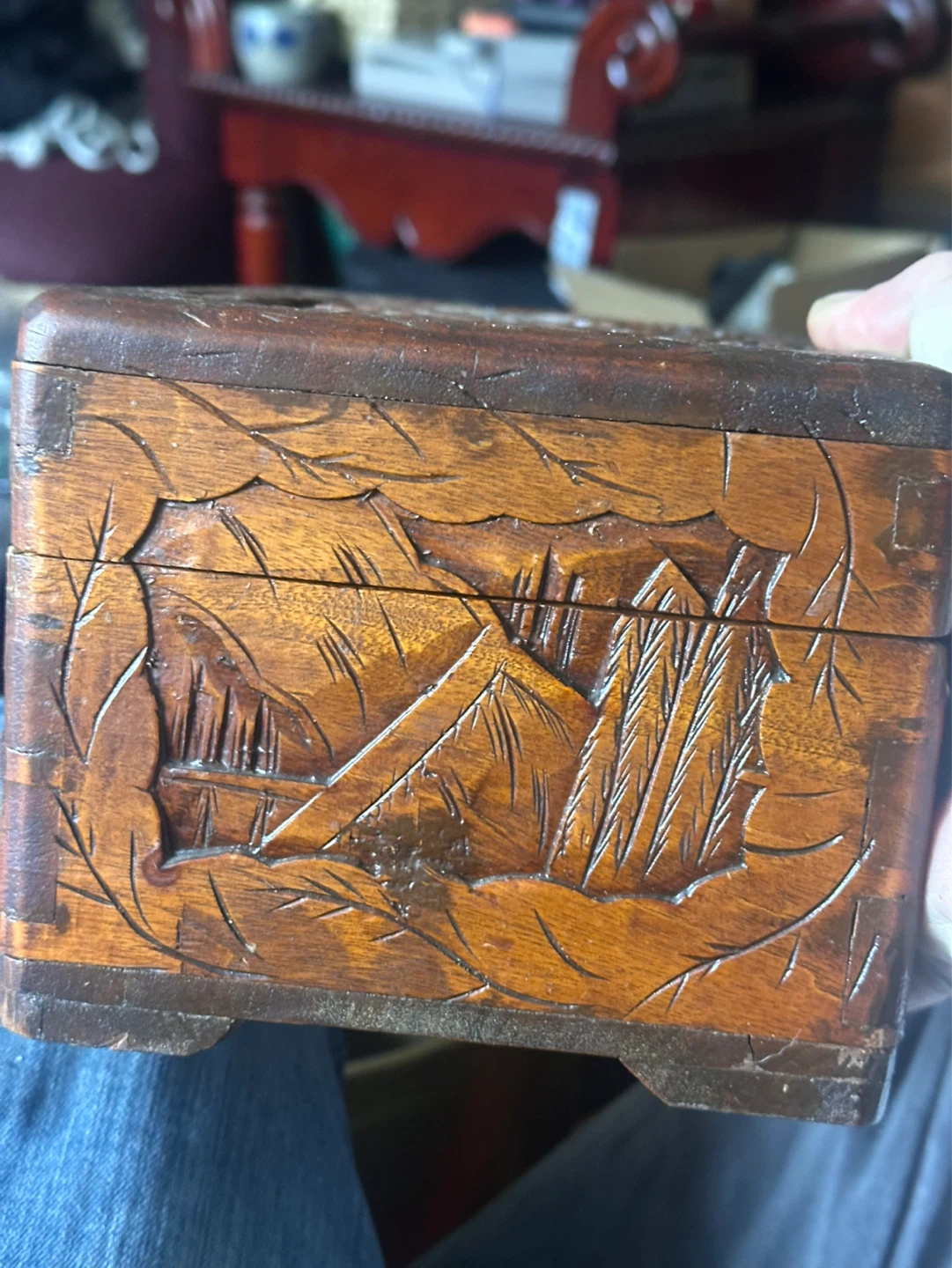 vintage Chinese hand-carved camphor wood box - photo 3