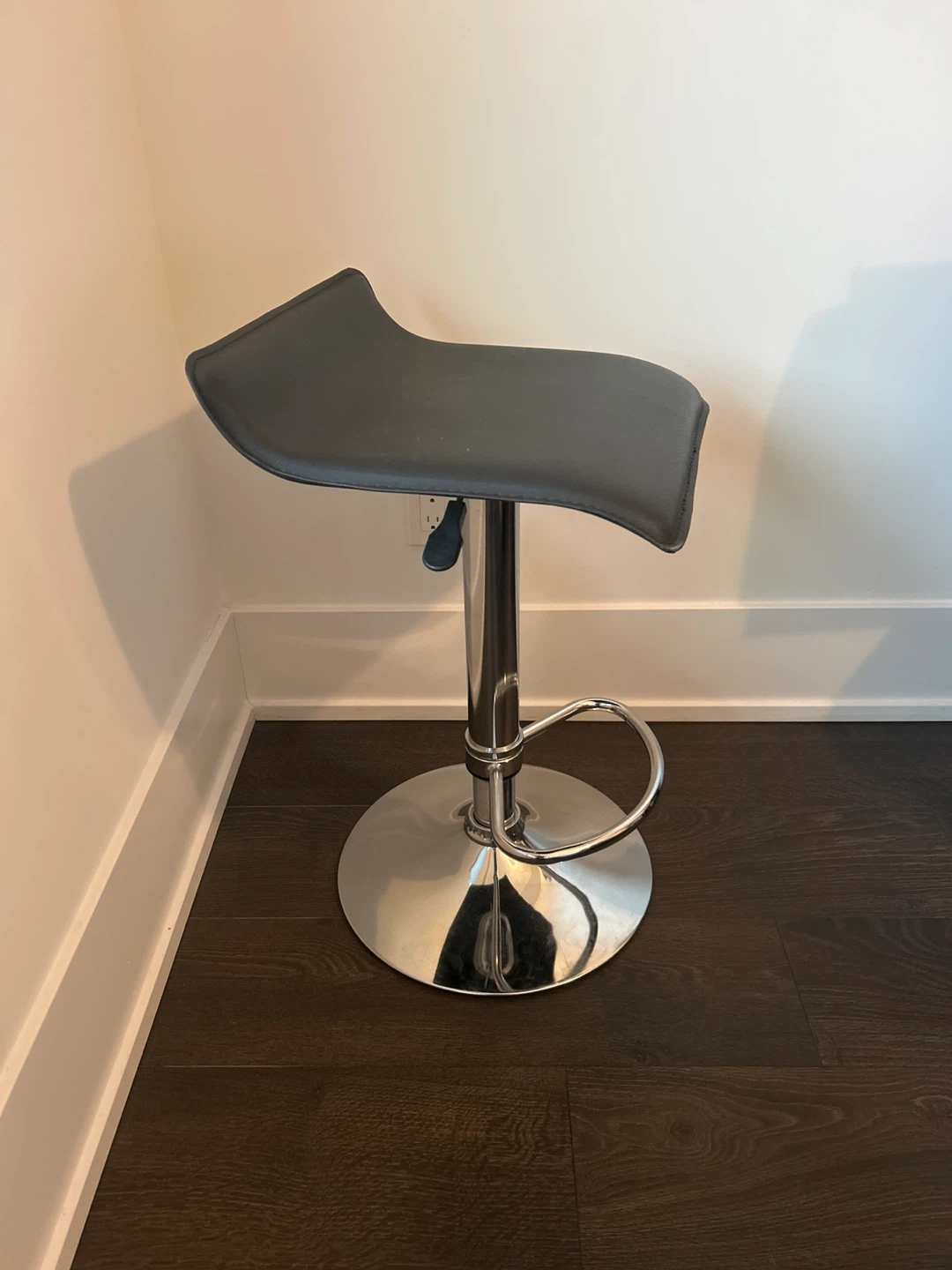 Adjustable Bar Stool - Black Faux Leather - photo 2