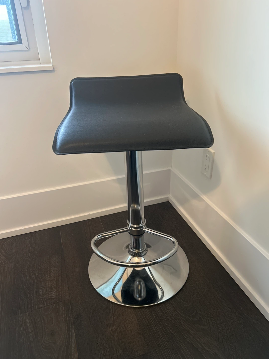 Adjustable Bar Stool - Black Faux Leather