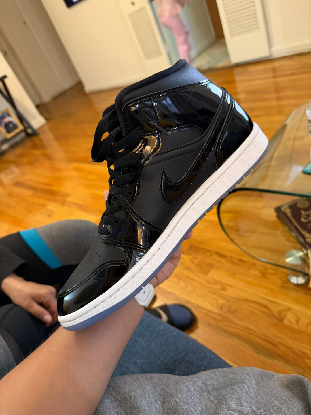 Air Jordan 1 Mid Black Patent Leather Sneakers - photo 3