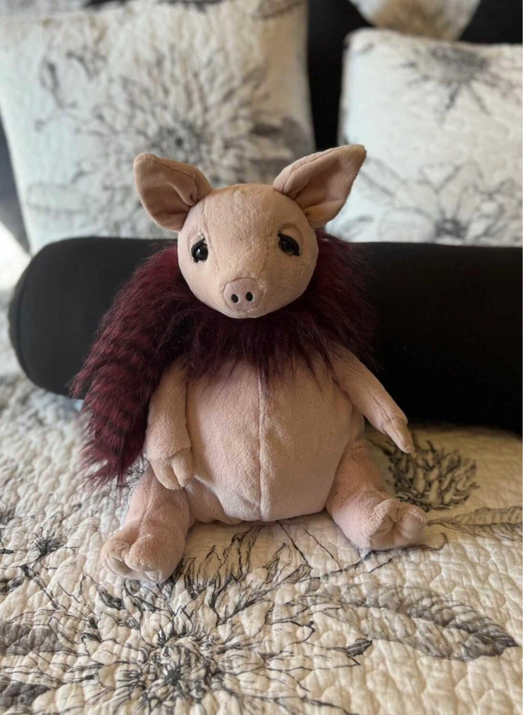 Jelly cat  Plush Pig Toy with Faux Fur scarf