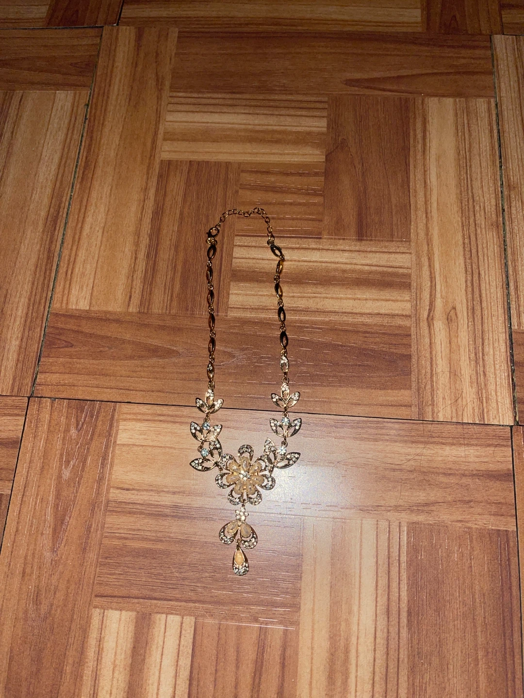 Gold Tone Floral Statement Necklace