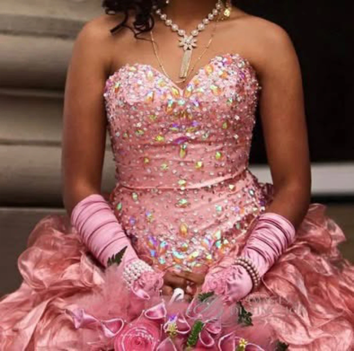 Pink Ruffled Quinceañera Dress with Embellishments - photo 2