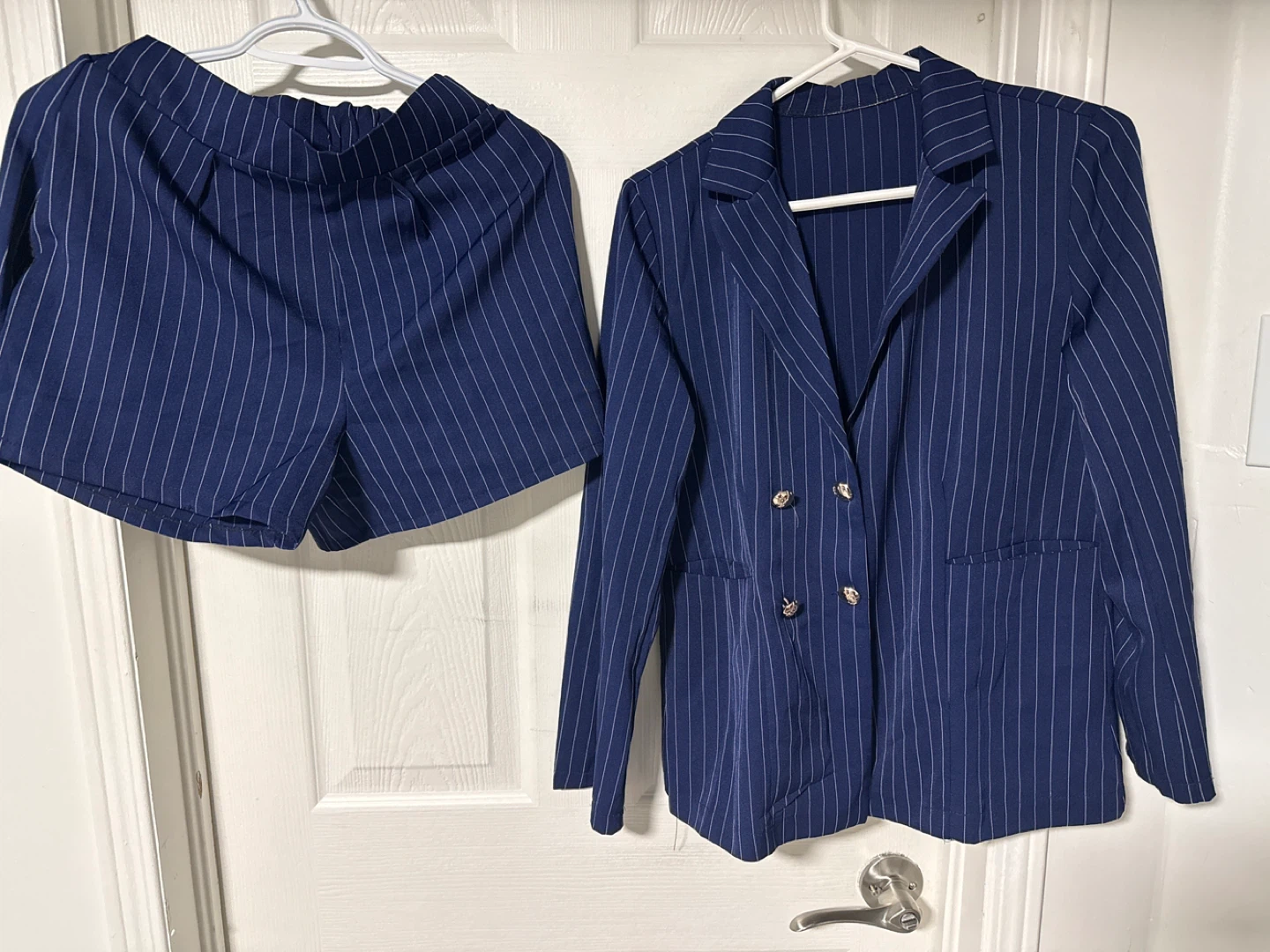 Navy Pinstripe Blazer and Shorts Set