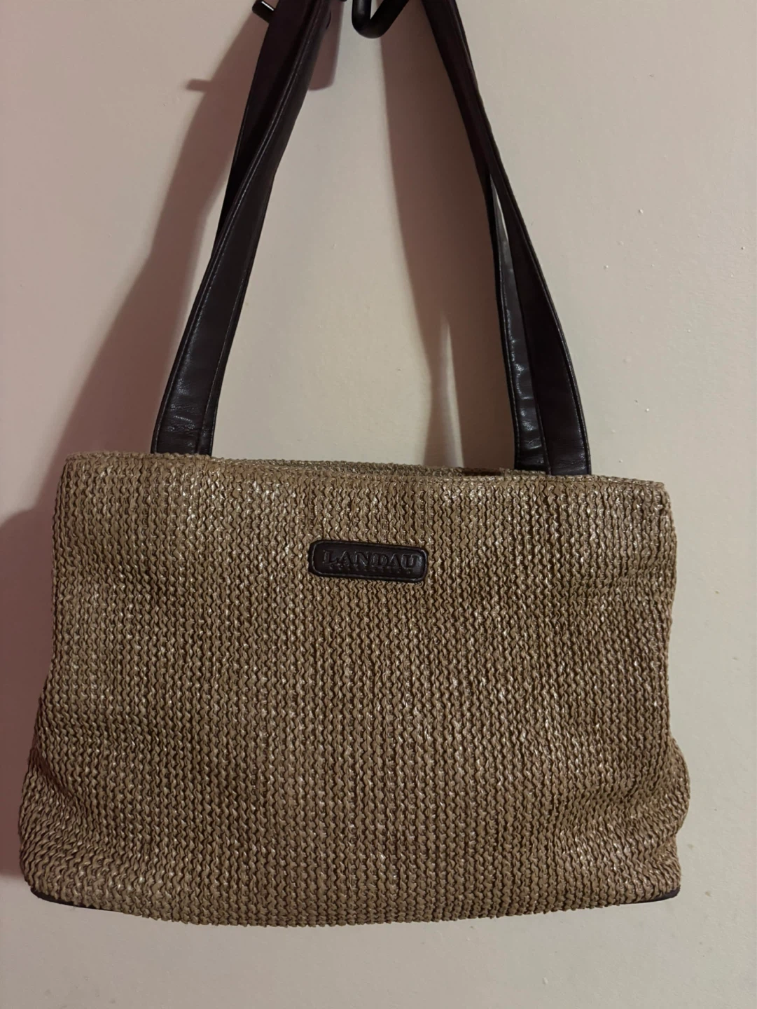 Landau Woven Tote Bag with Leather Straps