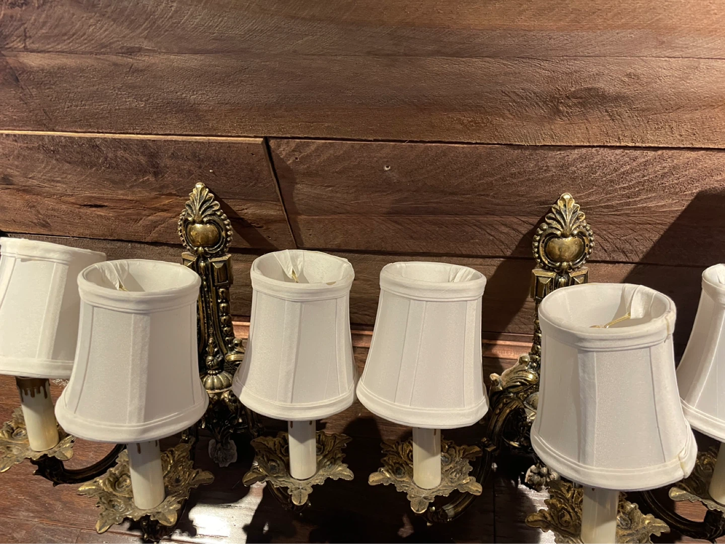 Vintage Brass Sconce Set with White Shades (Set of 2) - photo 2