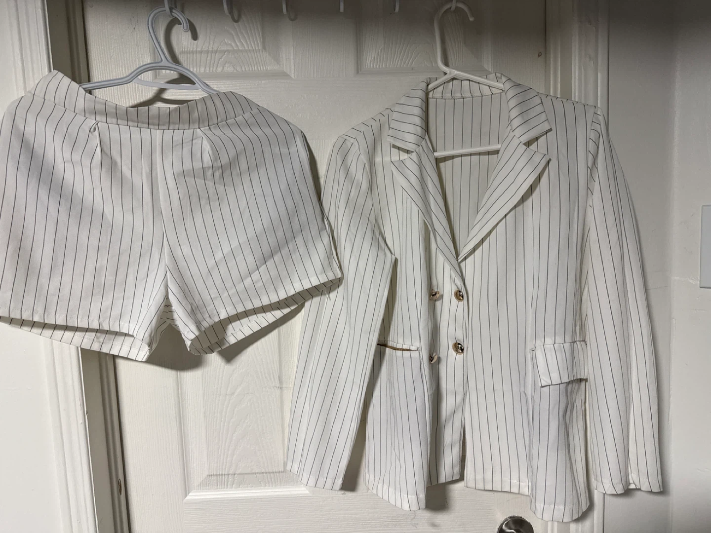 White Pinstripe Blazer and Shorts Set