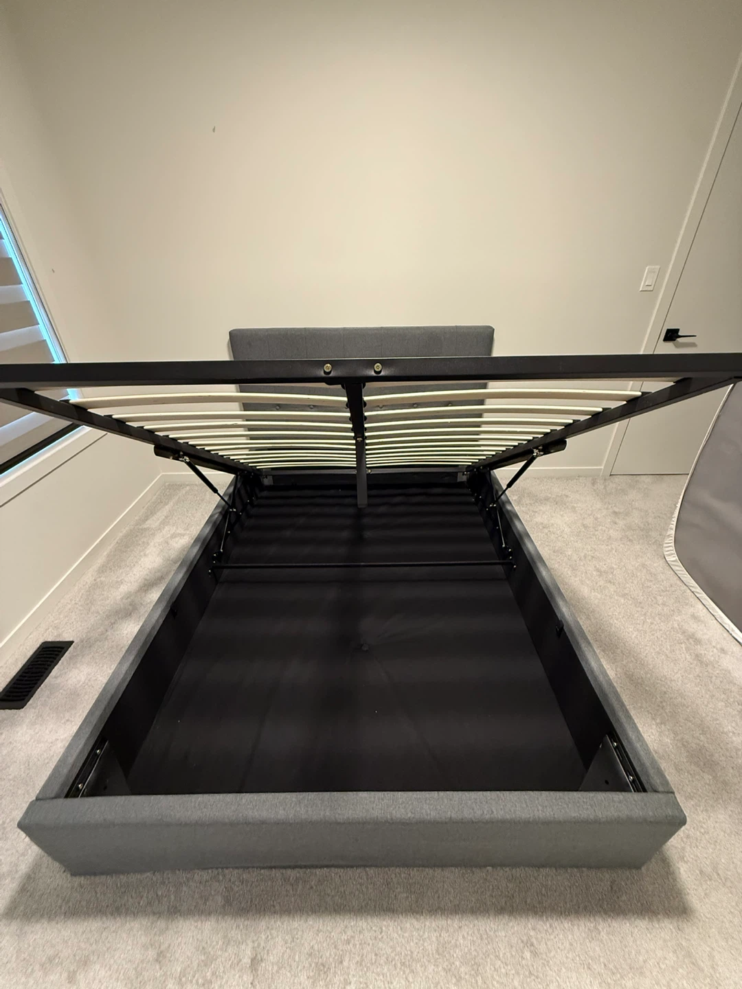 Grey Upholstered Bed Frame with Storage (double) - photo 4