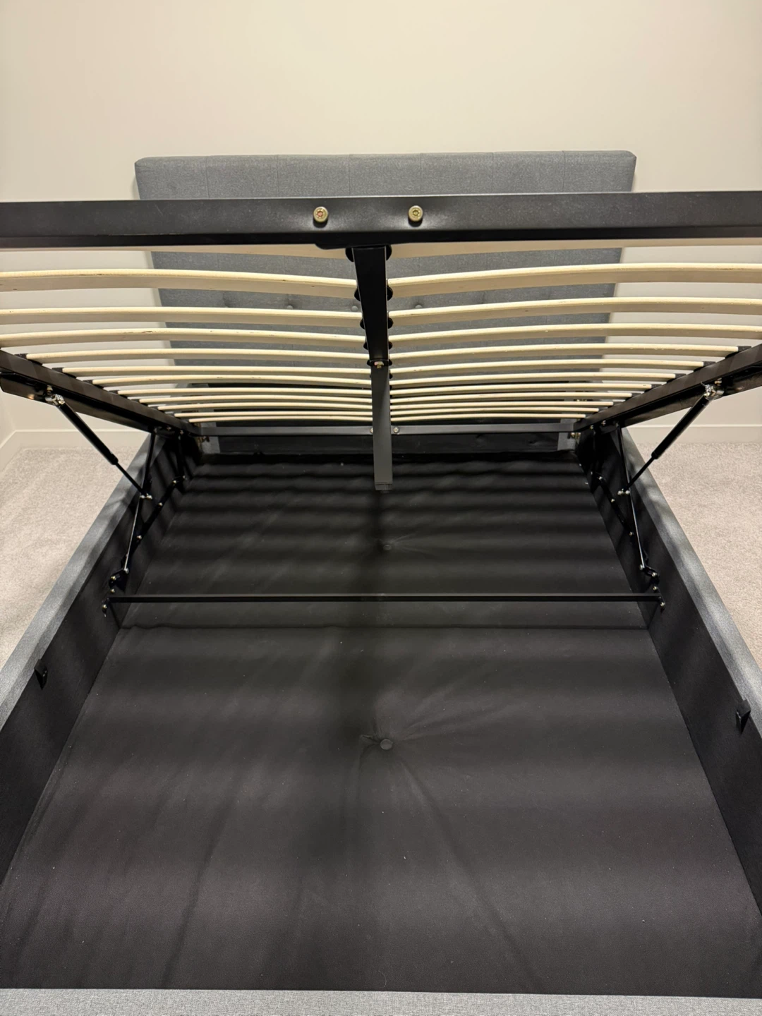 Grey Upholstered Bed Frame with Storage (double) - photo 5
