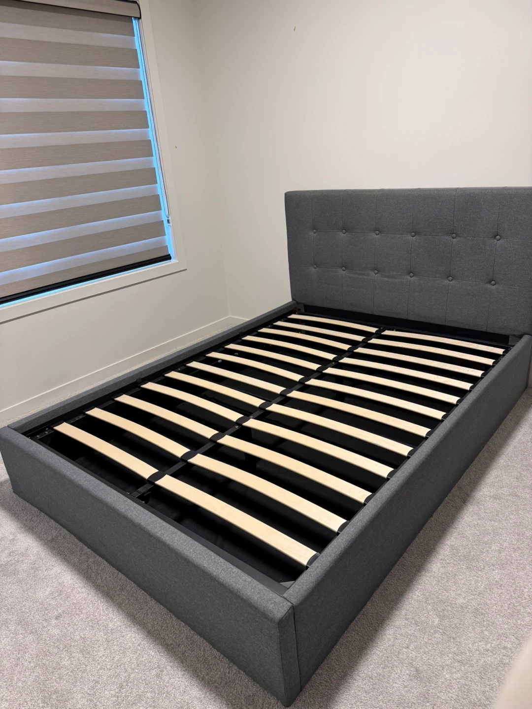 Grey Upholstered Bed Frame with Storage (double)