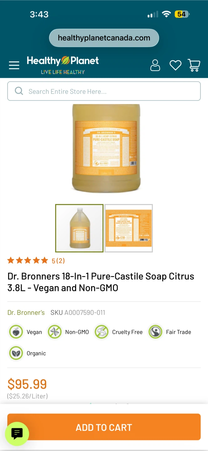 Dr. Bronner's 18-In-1 Pure-Castile Soap Citrus 3.8L - photo 3