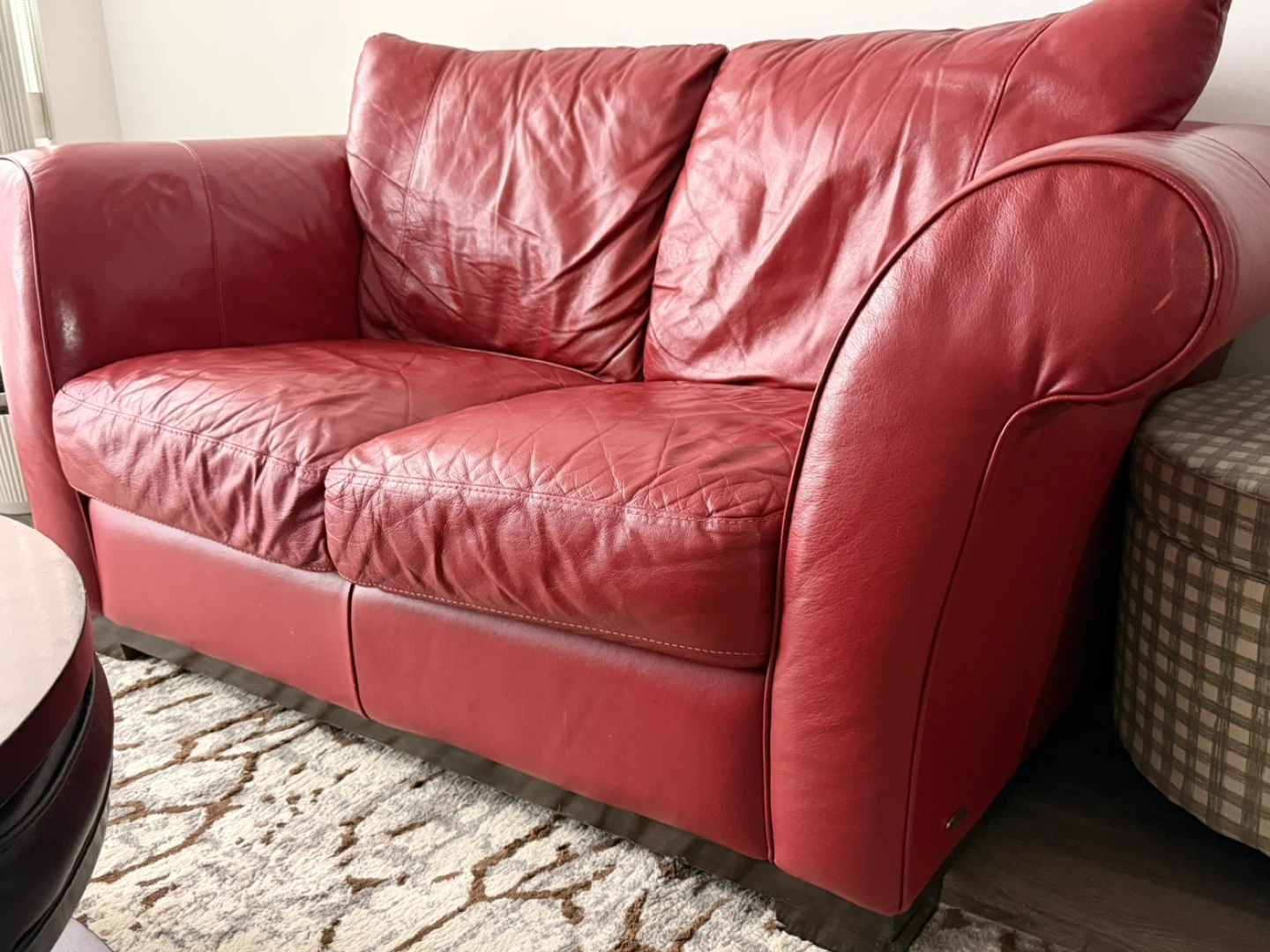 Red Leather Loveseat - 1.71m Wide