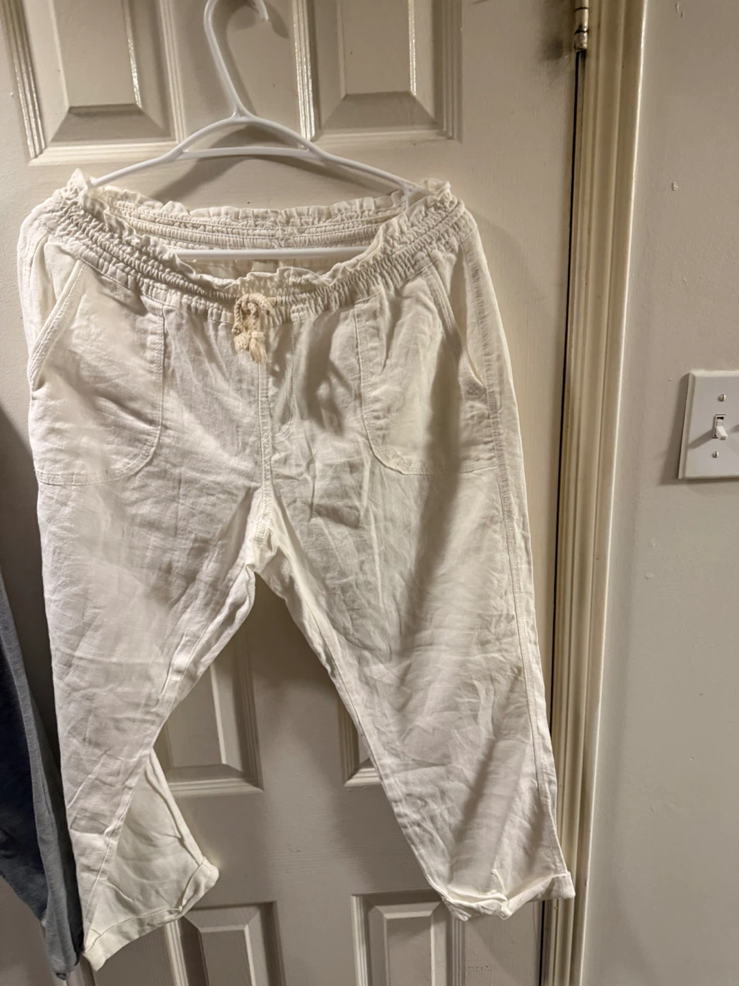 White Linen Blend Cropped Pants - photo 3