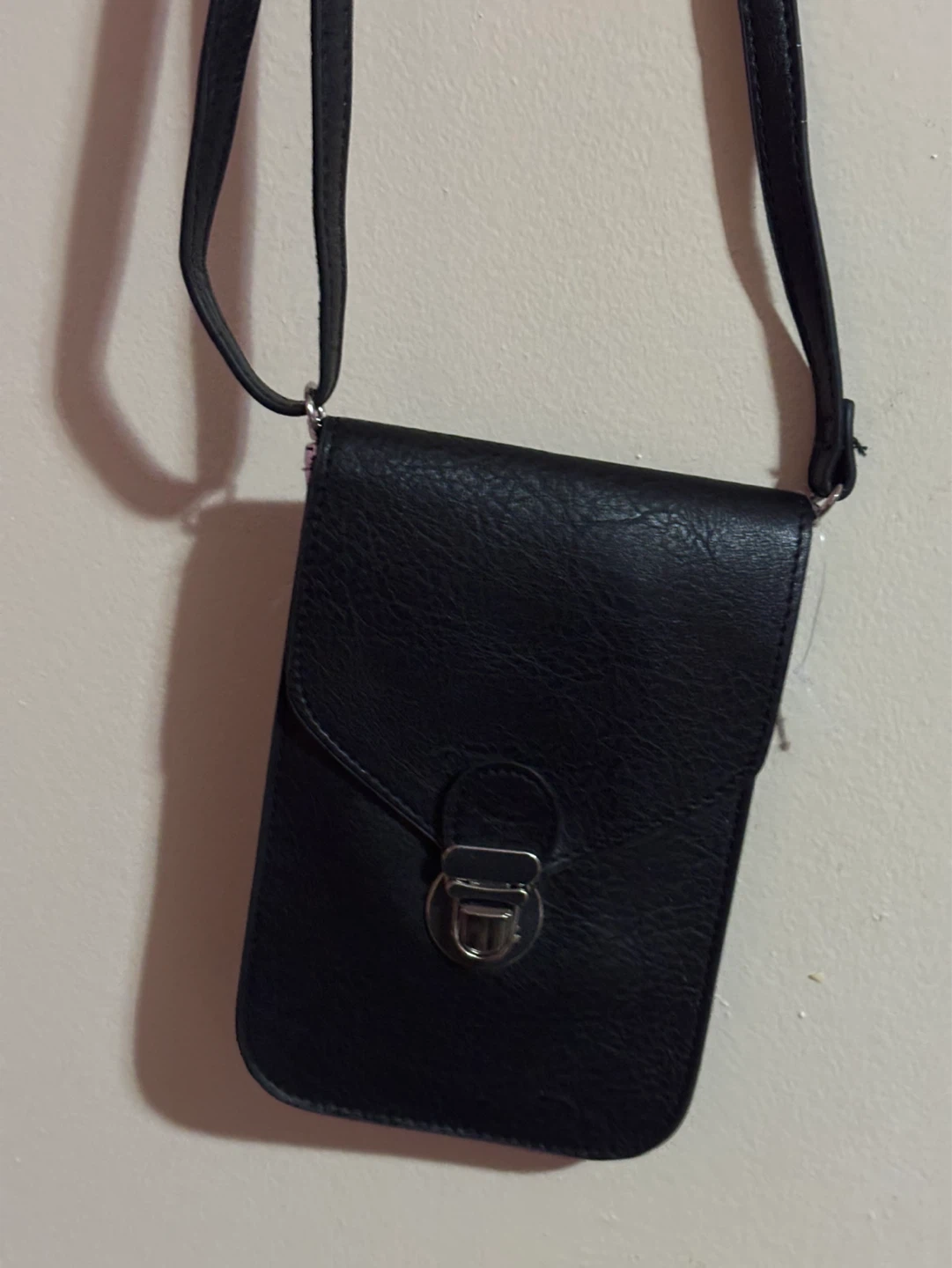 Black Faux Leather Phone Sling Bag with Clear Window
